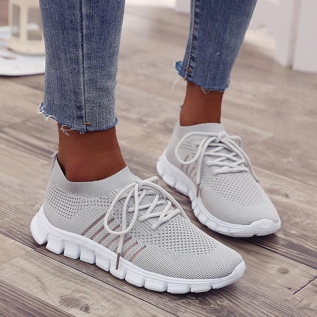 Women's Lace-Up Knit Trainers with Segmented Sole