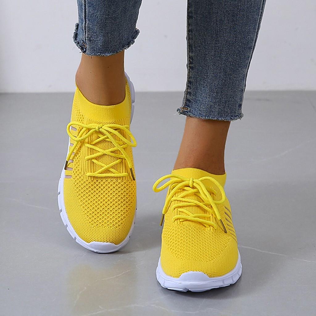 Women's Lace-Up Knit Trainers with Segmented Sole