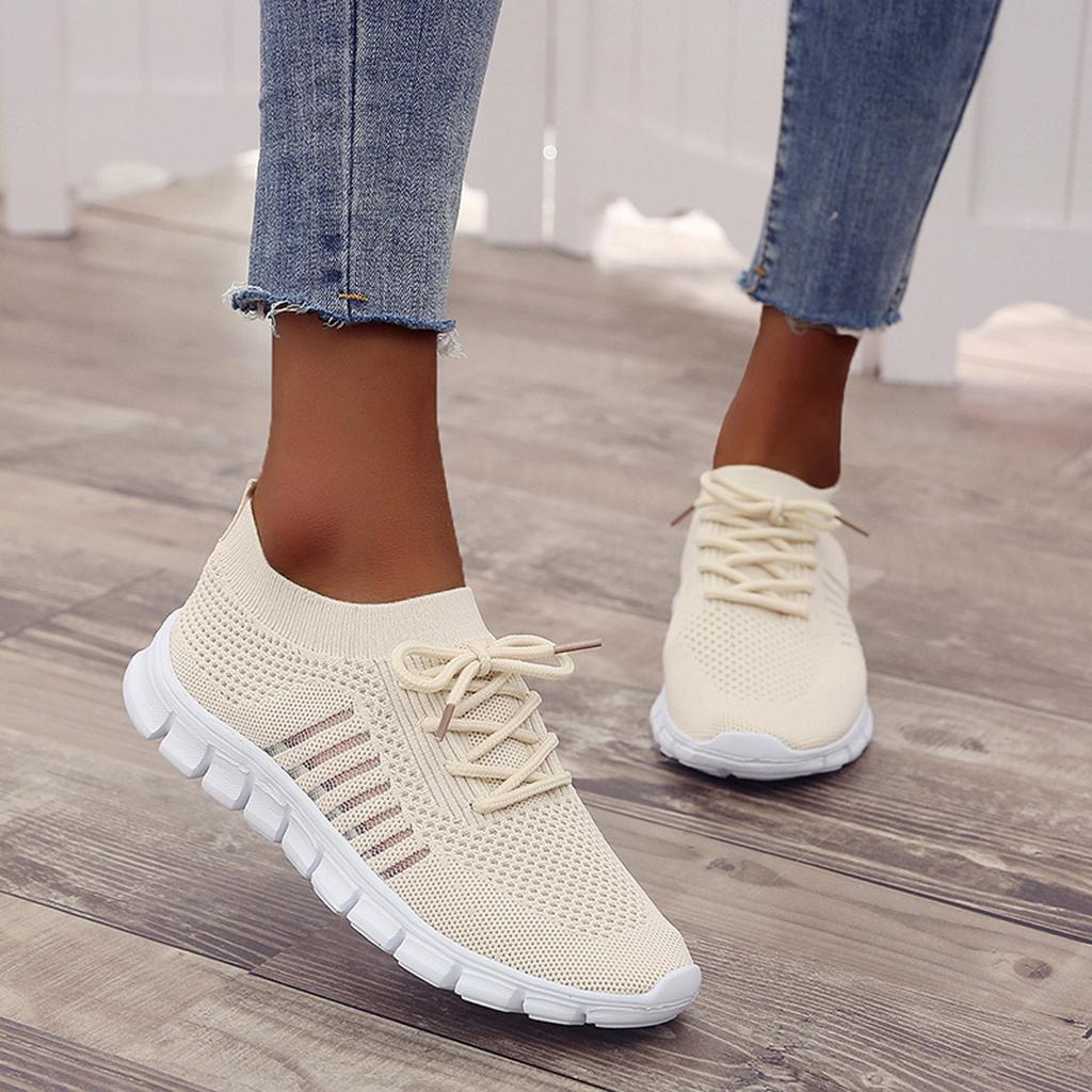 Women's Lace-Up Knit Trainers with Segmented Sole
