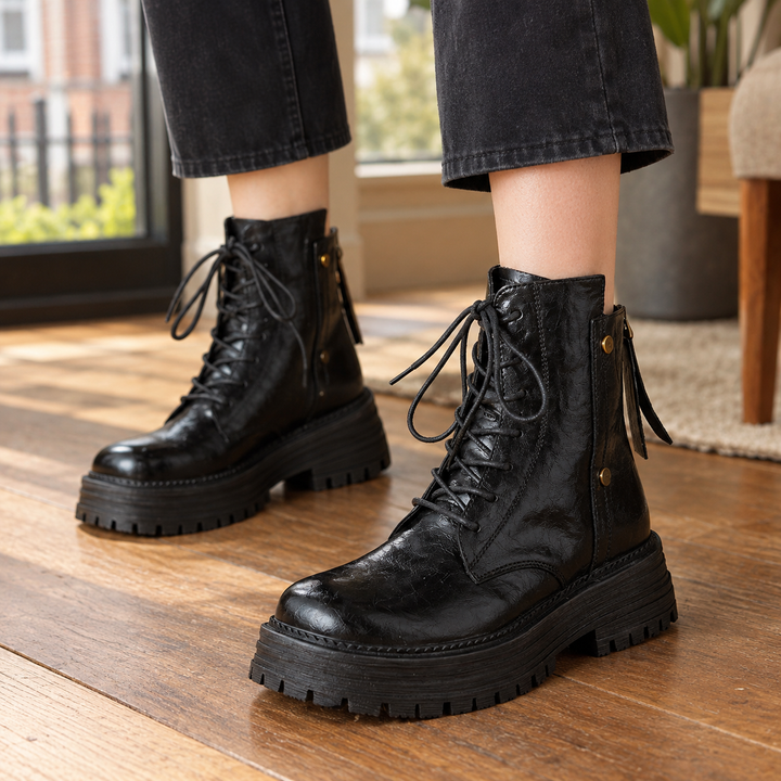 Women's Lace-Up Lugged-Sole Boots