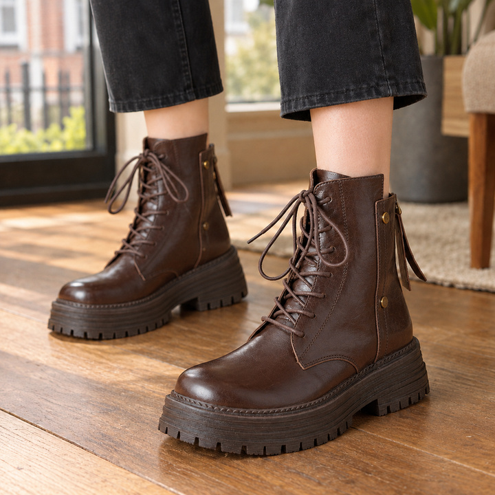 Women's Lace-Up Lugged-Sole Boots