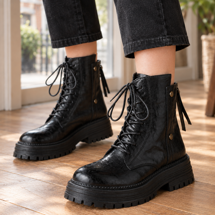 Women's Lace-Up Lugged-Sole Boots