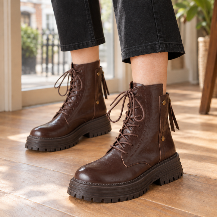 Women's Lace-Up Lugged-Sole Boots