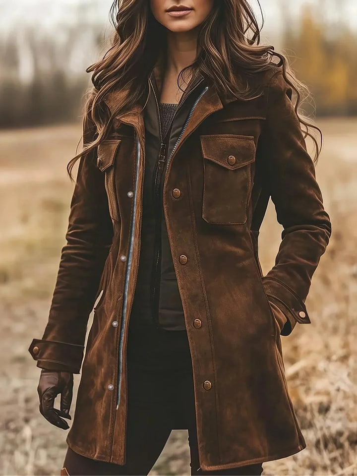 Women's Lapel-Collar Zip-Front Coat