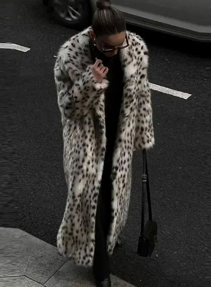 Women's Leopard Print Open-Front Maxi Coat