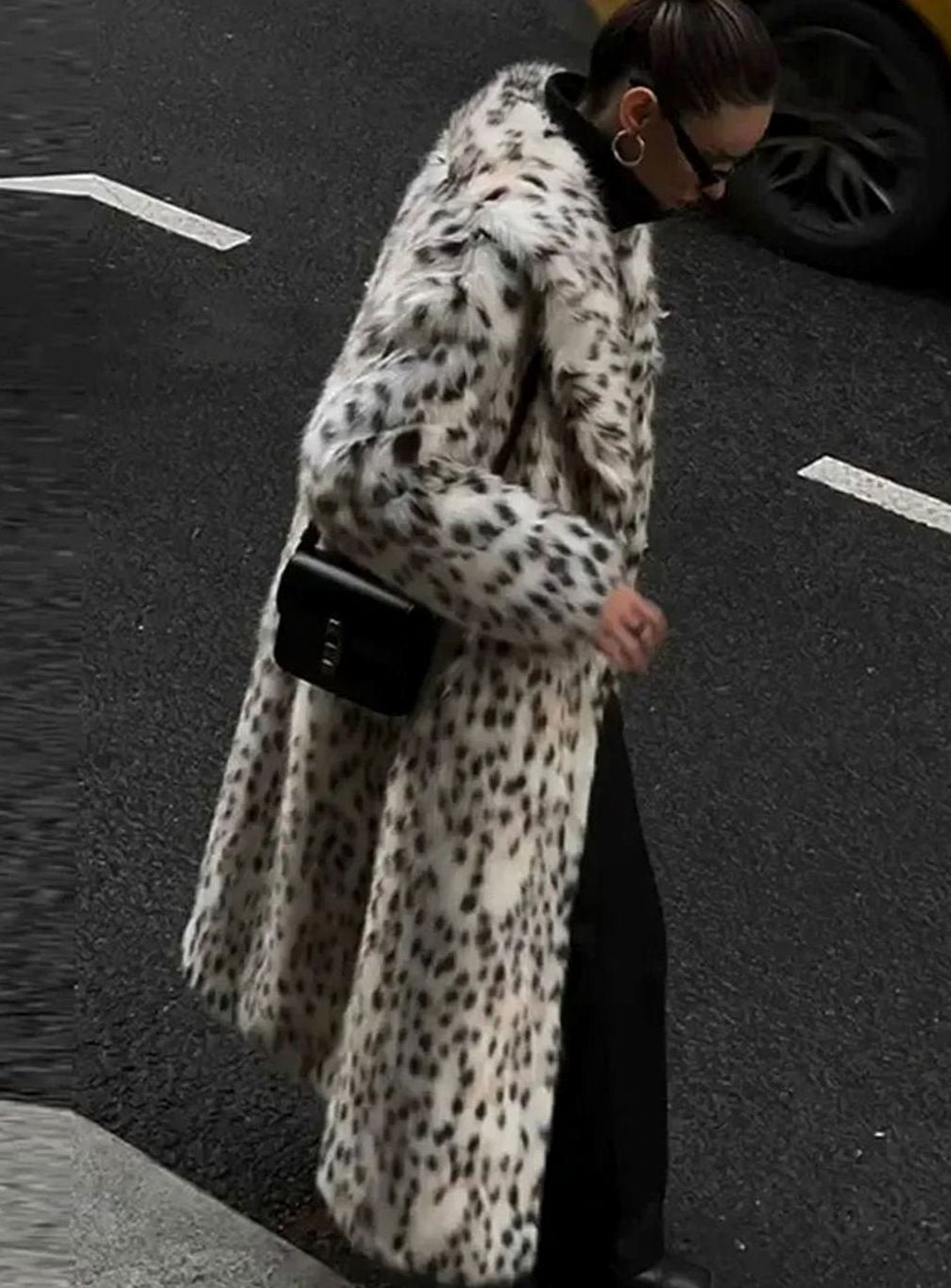 Women's Leopard Print Open-Front Maxi Coat