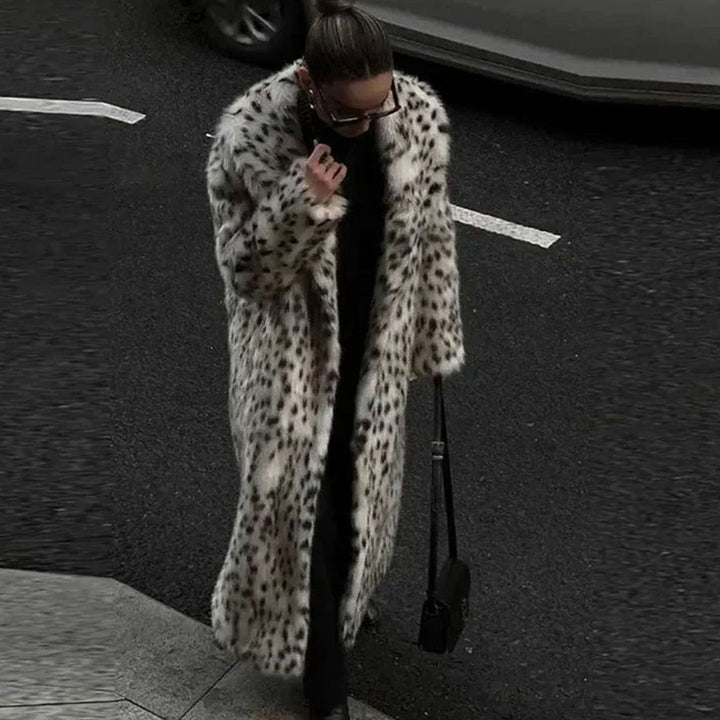 Women's Leopard Print Open-Front Maxi Coat