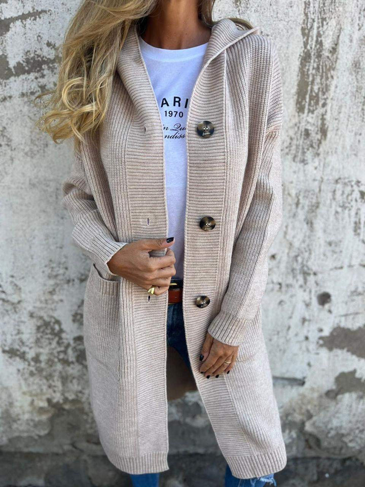 Women's Long Button-Front Ribbed Cardigan