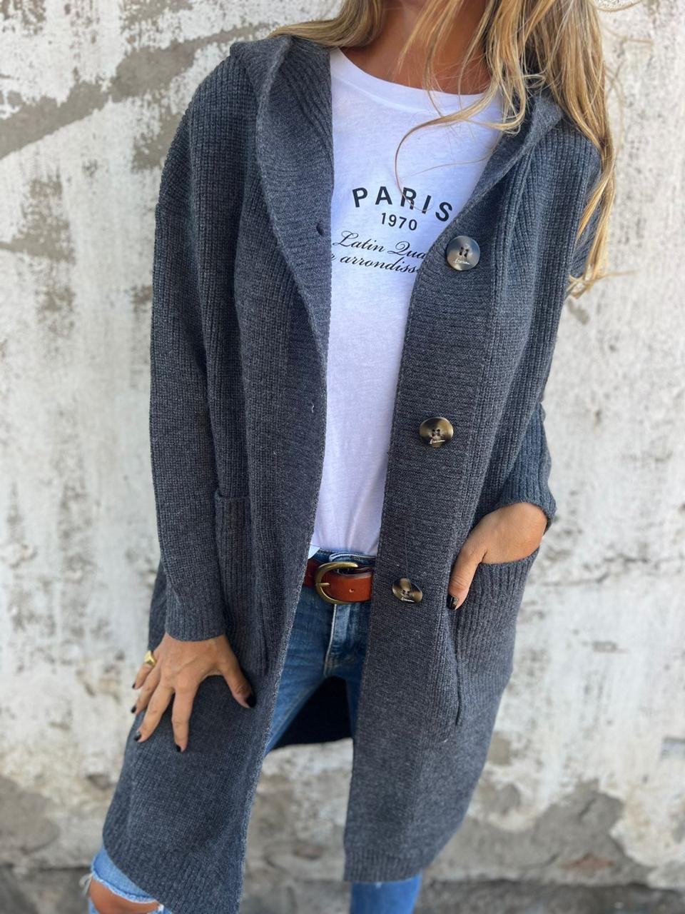 Women's Long Button-Front Ribbed Cardigan