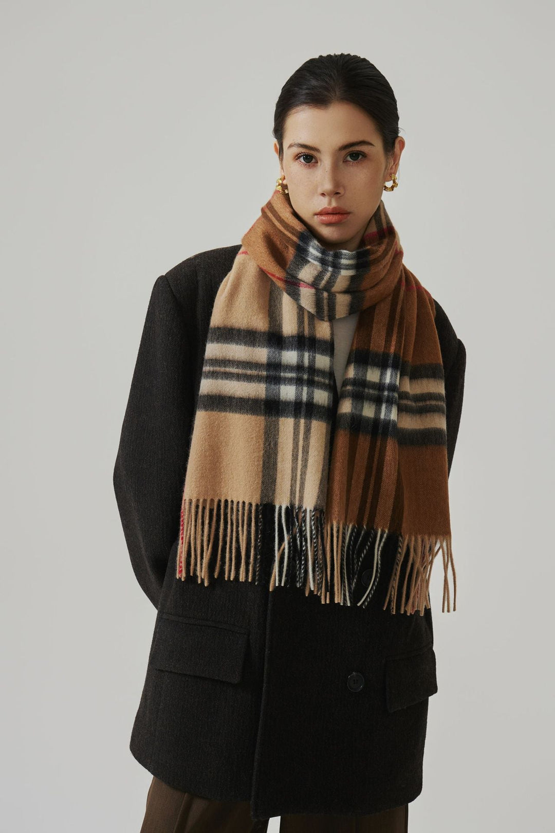 Women's Long Fringed Plaid Scarf
