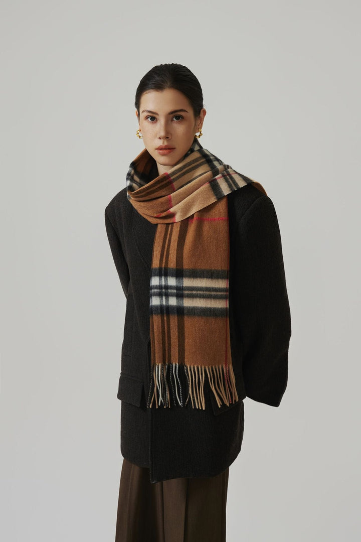 Women's Long Fringed Plaid Scarf