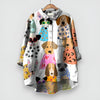 Women's Long-Sleeve Collared Dog Print Blouse