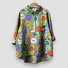 Women's Long-Sleeve Collared Dog Print Blouse