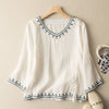 Women's Long-Sleeve Embroidered V-Neck Blouse