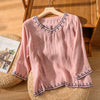 Women's Long-Sleeve Embroidered V-Neck Blouse