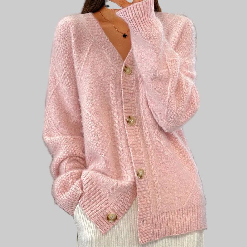 Women's V-Neck Cable Knit Button Cardigan