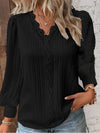 Women's Long-Sleeve Lace-Trim Pleated Blouse