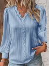 Women's Long-Sleeve Lace-Trim Pleated Blouse