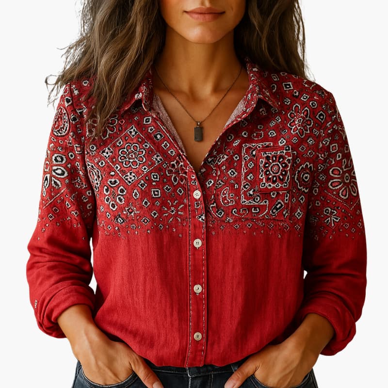 Women's Long-Sleeve Paisley Blouse