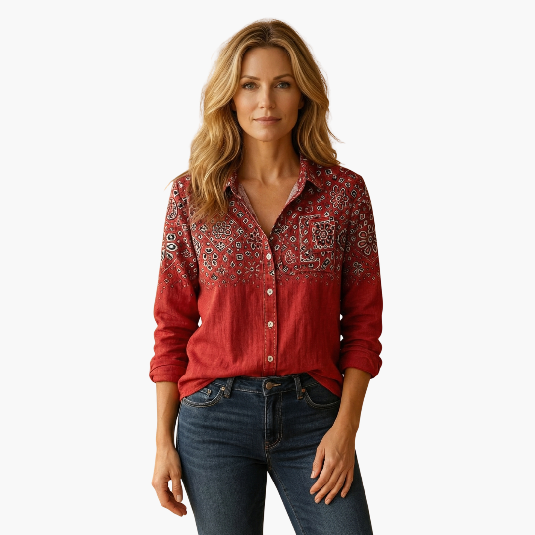 Women's Long-Sleeve Paisley Blouse