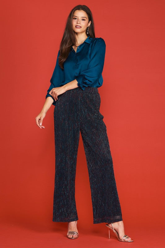 Women's Lurex Mesh Wide-Leg Trousers