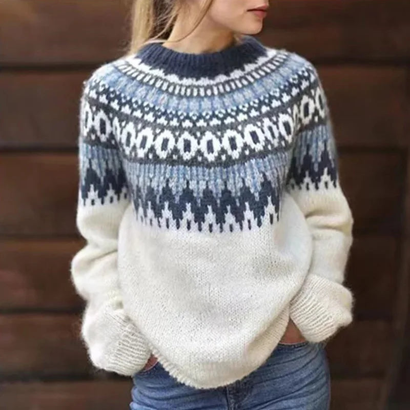 Women's Nordic Pattern Crew Neck Long-Sleeve Jumper