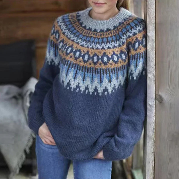 Women's Nordic Pattern Crew Neck Long-Sleeve Jumper