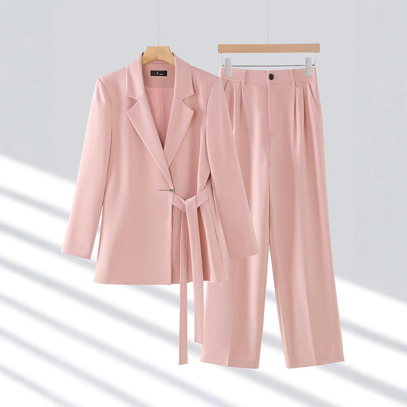 Women's Notch Lapel Two-Piece Blazer and Trouser Suit Set