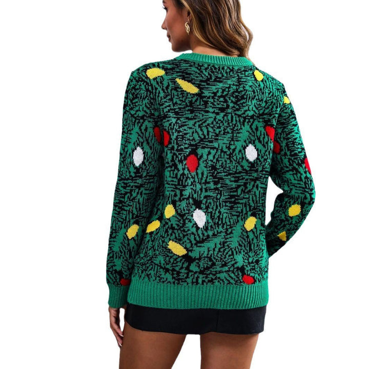 Women's Christmas Jumper Fairy Lights Knit in Green
