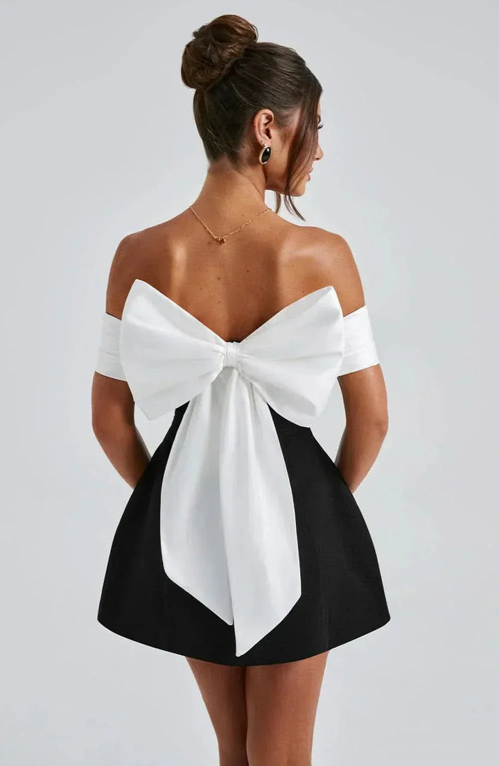 Women's Off-Shoulder Cocktail Mini Dress with Bow Detail