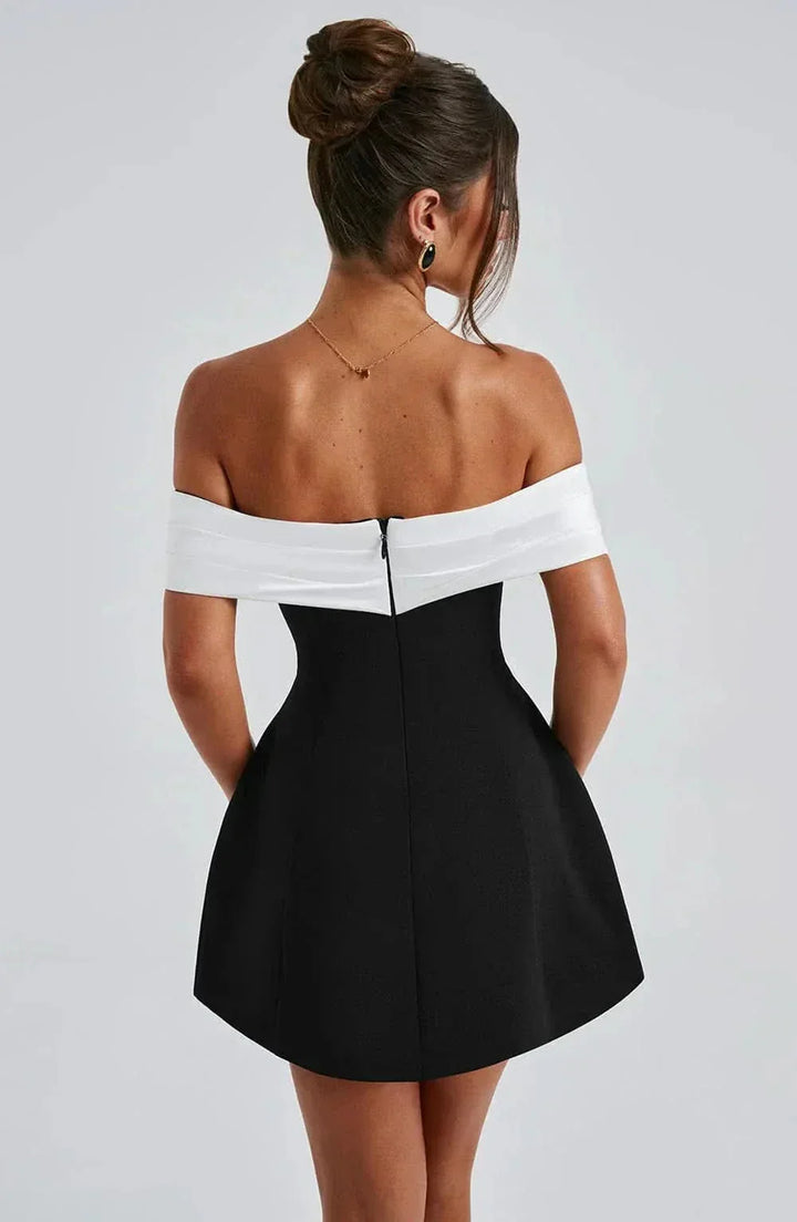 Women's Off-Shoulder Cocktail Mini Dress with Bow Detail