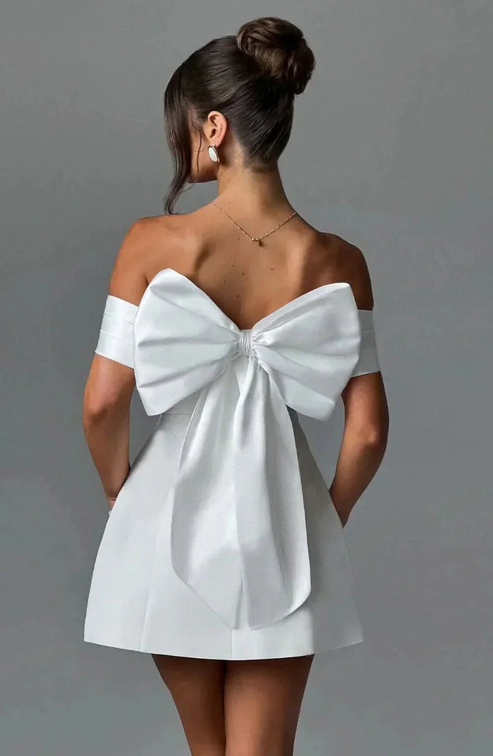 Women's Off-Shoulder Cocktail Mini Dress with Bow Detail