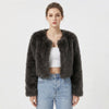 Women's Cropped Faux Fur Open Front Jacket