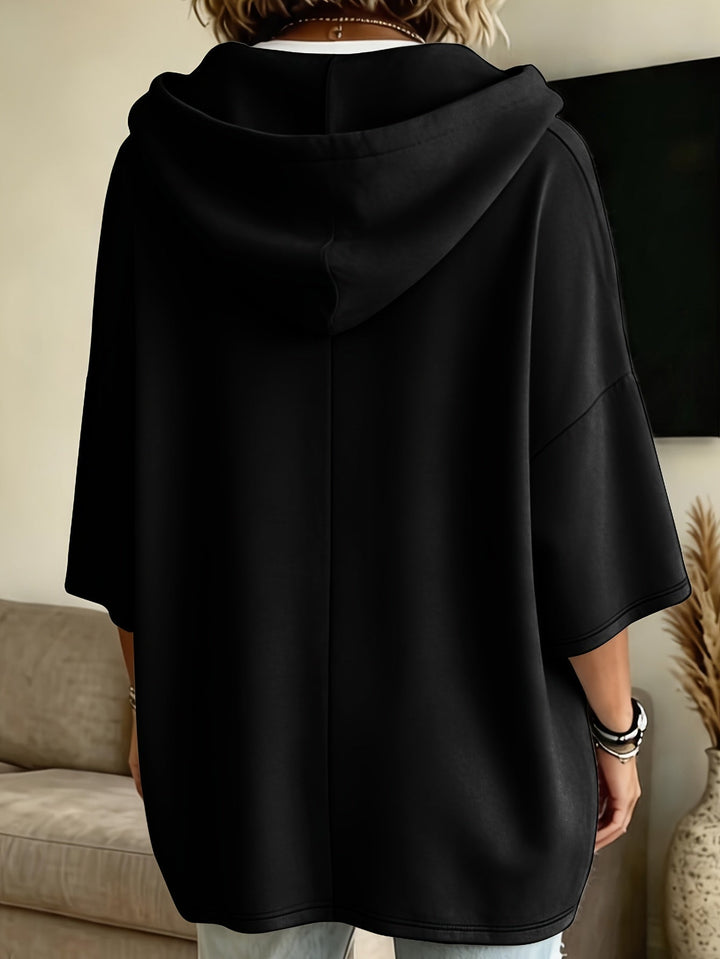 Women's Oversized Drawstring Hoodie with Patch Pockets