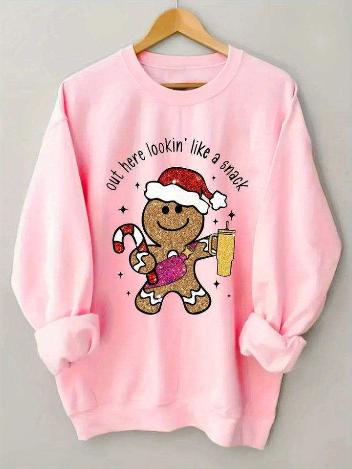 Women's Christmas Jumper Glitter Gingerbread Slogan Oversized