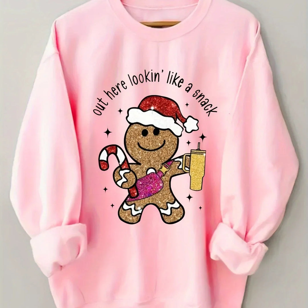 Women's Christmas Jumper Glitter Gingerbread Slogan Oversized