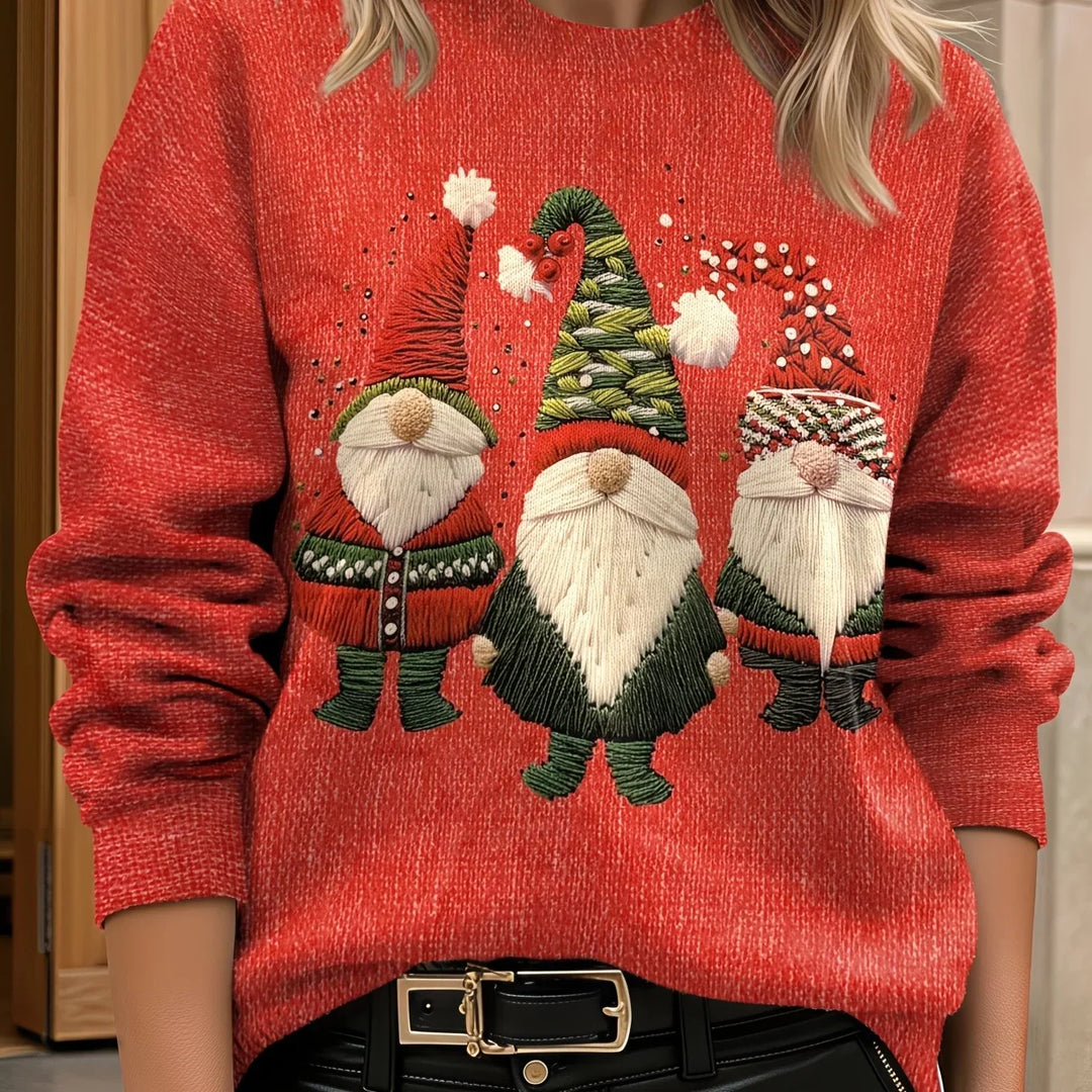 Women's Christmas Jumper 3D Gnome Embroidered Oversized