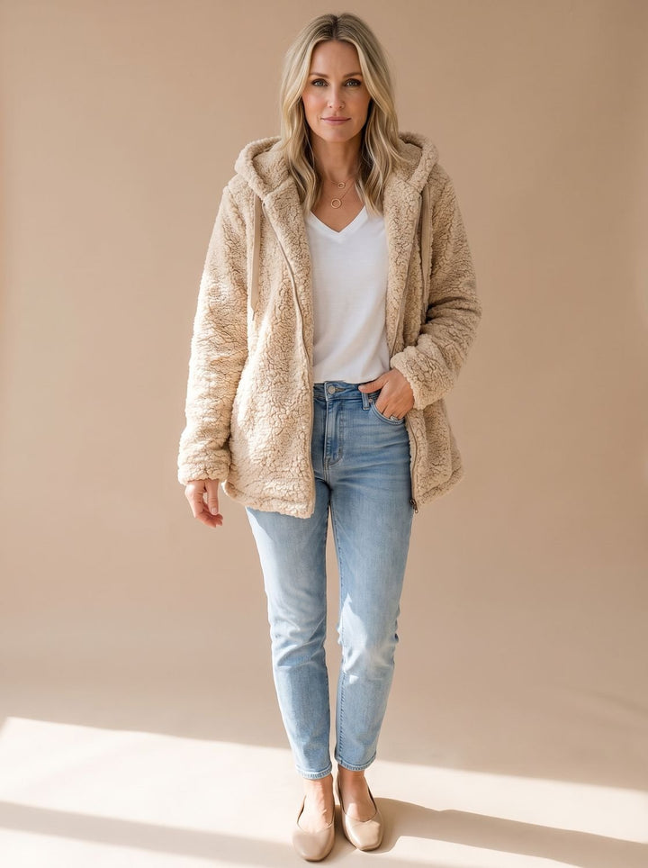 Women's Oversized Hooded Fleece Zip-Up Coat
