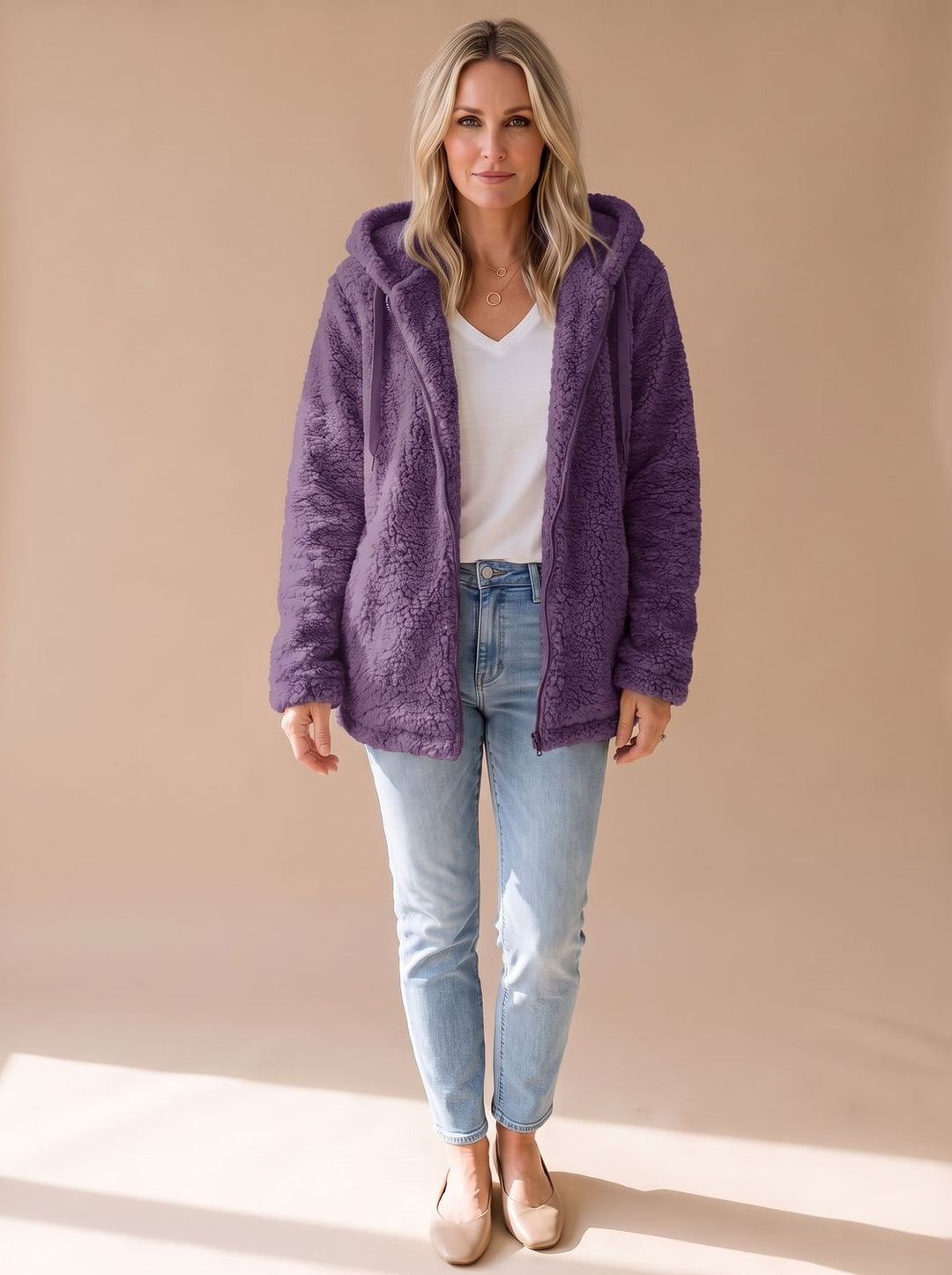 Women's Oversized Hooded Fleece Zip-Up Coat