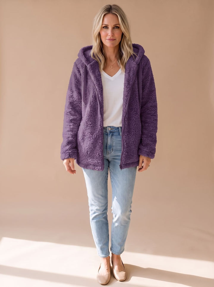 Women's Oversized Hooded Fleece Zip-Up Coat