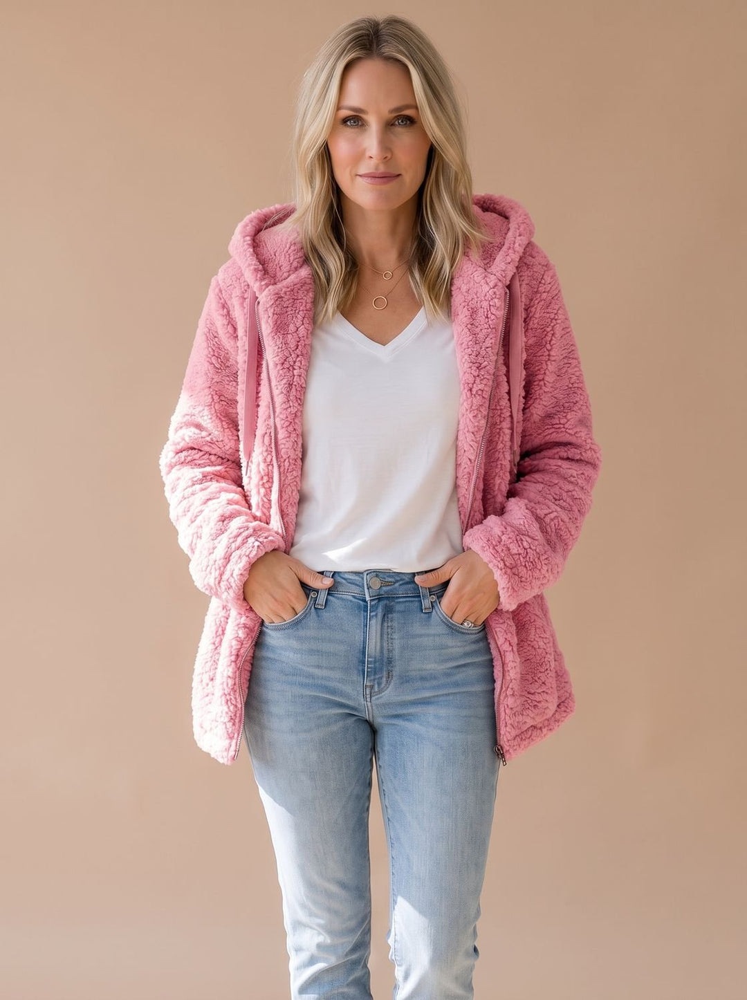 Women's Oversized Hooded Fleece Zip-Up Coat