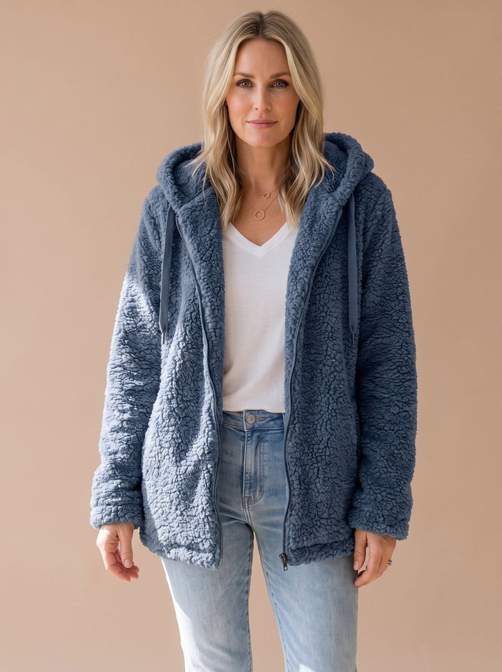 Women's Oversized Hooded Fleece Zip-Up Coat