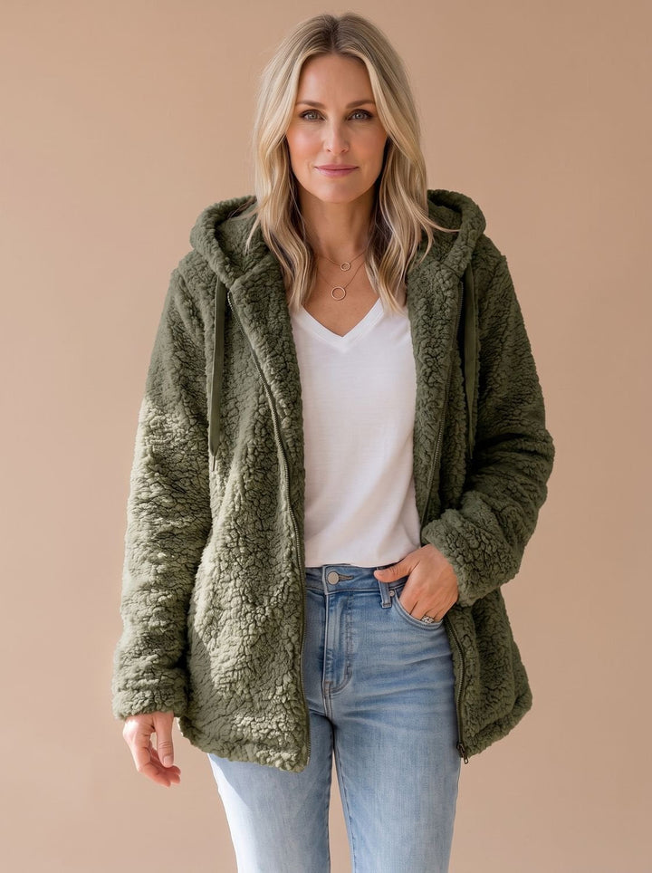Women's Oversized Hooded Fleece Zip-Up Coat