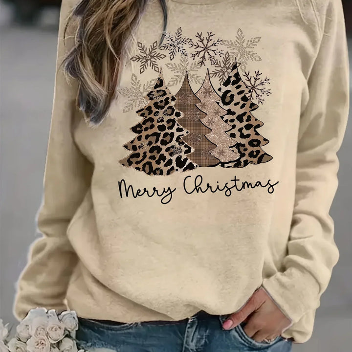 Women's Christmas Jumper Leopard Tree Print Oversized