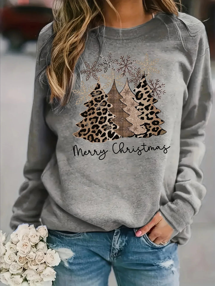 Women's Christmas Jumper Leopard Tree Print Oversized