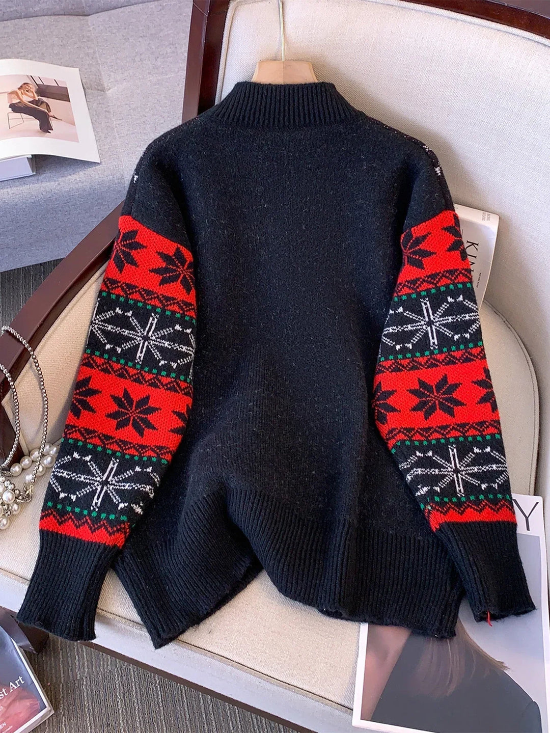 Women's Christmas Jumper Santa Slogan Oversized in Black