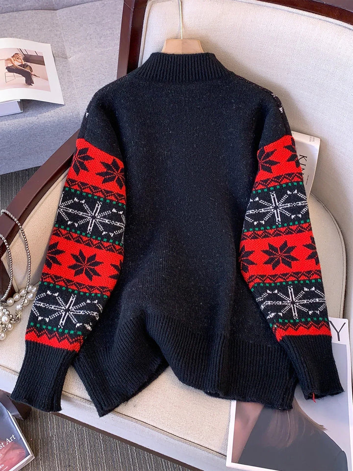 Women's Christmas Jumper Santa Slogan Oversized in Black