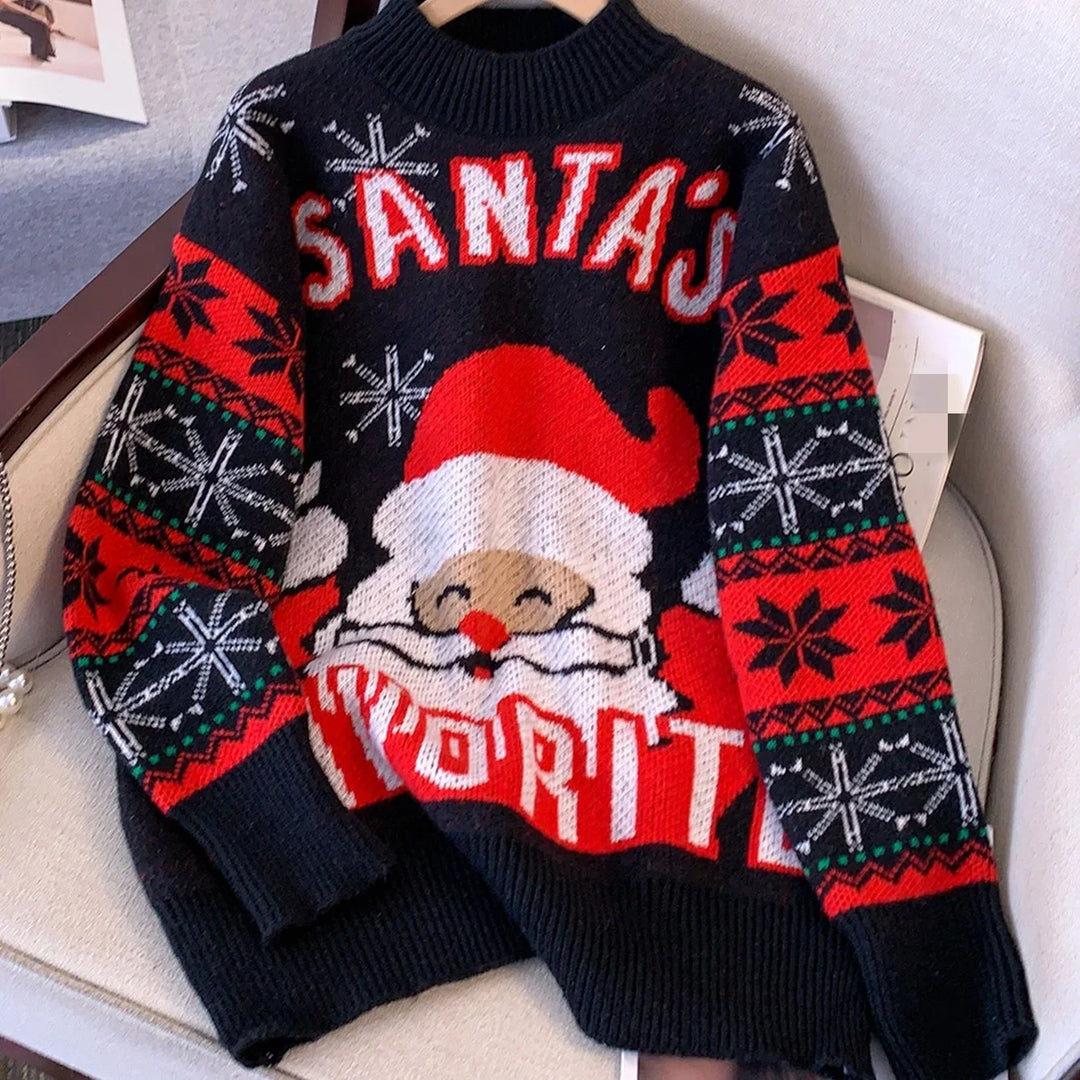Women's Christmas Jumper Santa Slogan Oversized in Black