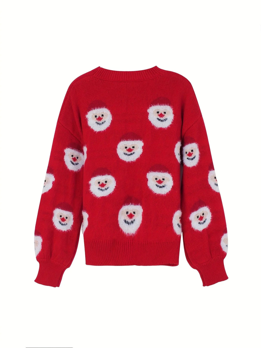 Women's Christmas Jumper Fluffy Santa Face Oversized in Red