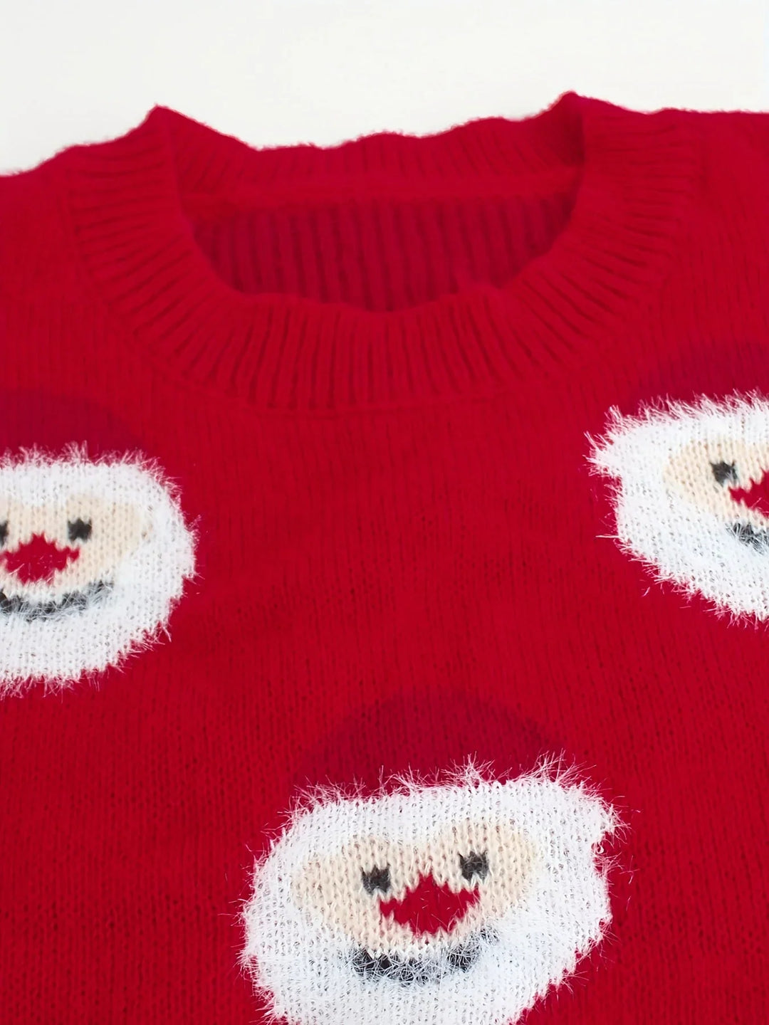 Women's Christmas Jumper Fluffy Santa Face Oversized in Red